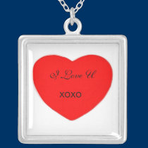 Heart with I Love U Stirling Square Necklace necklaces