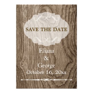 Heart with initials on wood wedding Save the Date Custom Invites