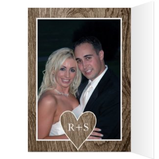Heart with initials on wood wedding Thank You Greeting Card