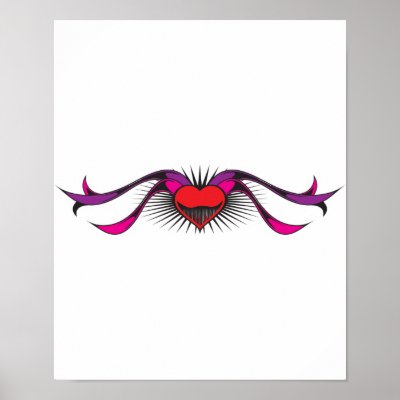 Heart with Ribbons Tattoo Design Print by doonidesigns