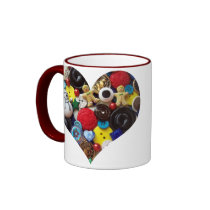 Heart with Snowman and Gingerbread Men Buttons mugs