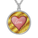 Heart with Text Love Gold Background Necklace