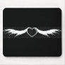 Heart With White Wings Black Background Mousepads