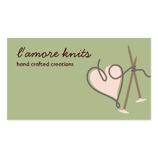 Heart yarn love knitting needles business cards (front side)