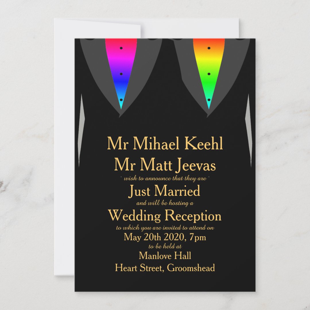 Hearts Aglow With Pride Gay Reception Invitation Zazzle