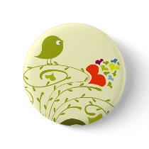 Hearts And Birdie On A Cute Tree Buttons