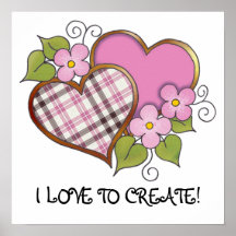 Hearts and Blossoms - Pink Gray Plaid Poster