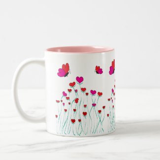 Hearts and Butterflies Valentine Love Mugs