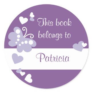Hearts And Butterfly Custom Bookplate Labels Classic Round Sticker