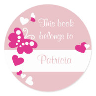 Hearts And Butterfly Custom Bookplate Labels Sticker