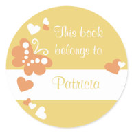 Hearts And Butterfly Custom Bookplate Labels Stickers