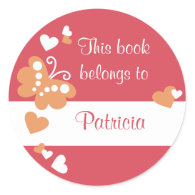 Hearts And Butterfly Custom Bookplate Labels Stickers