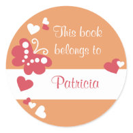 Hearts And Butterfly Custom Bookplate Labels Sticker