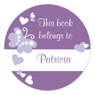 Hearts And Butterfly Custom Bookplate Labels Round Stickers