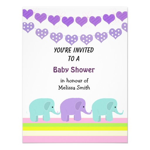 Hearts and Elephants Baby Shower Invitation