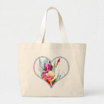 Hearts and Iris Design in Purple Canvas Bags