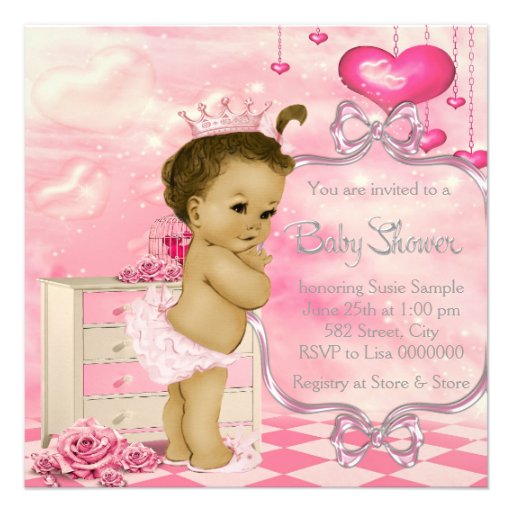 Hearts and Roses Pink and Green Baby Shower Personalized Invites