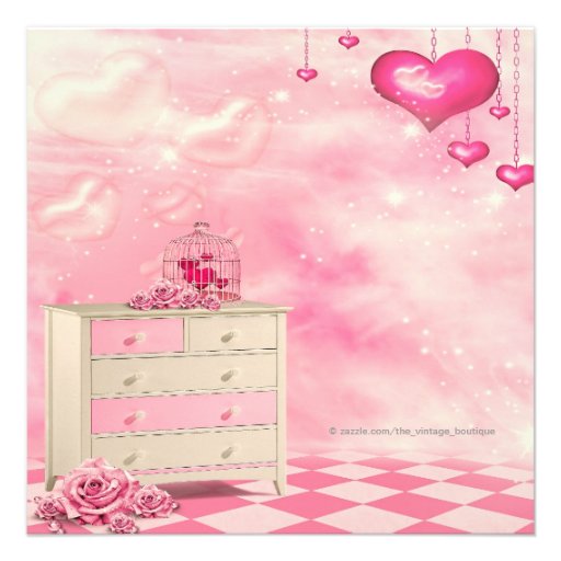 Hearts and Roses Pink and Green Baby Shower Personalized Invites