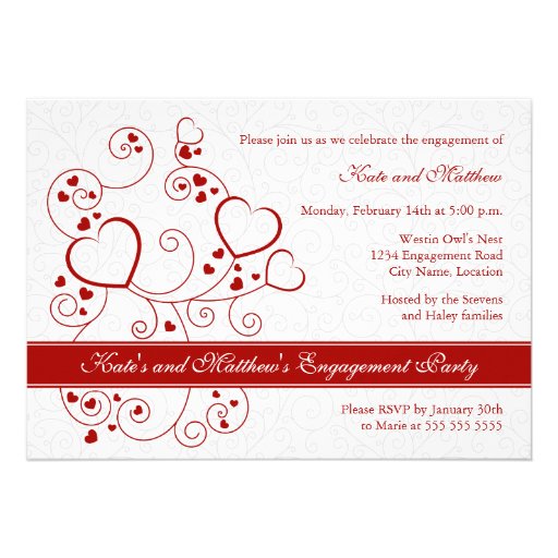Hearts and Swirls Engagement Party Invitation (front side)