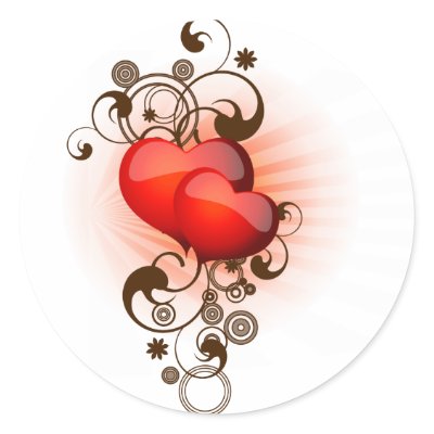 Hearts-and-Swirls Round Stickers by karabunda