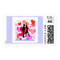 Hearts ballroom dancing postage stamps