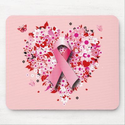 HEARTS, BUTTERFLIES AND PINK RIBBON MOUSE PAD