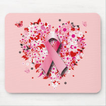 HEARTS, BUTTERFLIES AND PINK RIBBON mousepads