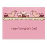 Hearts Candles Primitive Valentine Postcard
