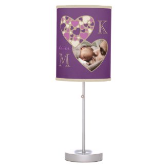 Hearts Customizable Photo Frame Deep Purple Gold Table Lamps
