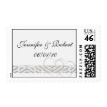 Hearts Entwined with Floral Border in White Silver Stamp