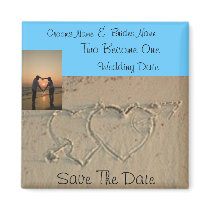 Hearts in Sand Romantic photo save the date magnet by sunkiss3dk Hearts in Sand Romantic photo save the date magnet