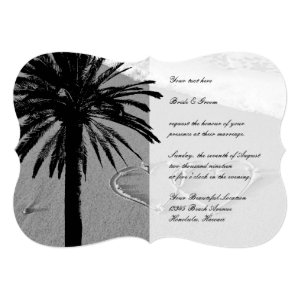 Hearts in sand tropical beach wedding invitations 5