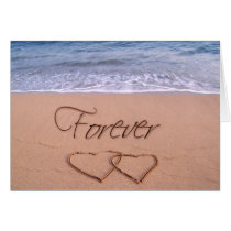 Hearts in the sand forever greeting card