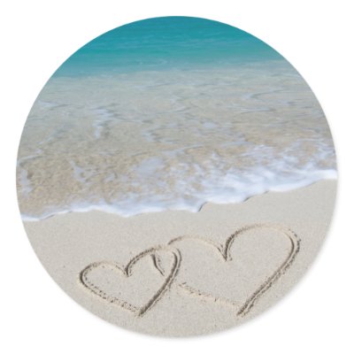 Hearts in the Sand Round Stickers