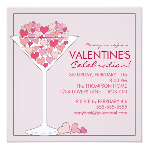 hearts martini valentines day party invitation zazzle valentines party invitations