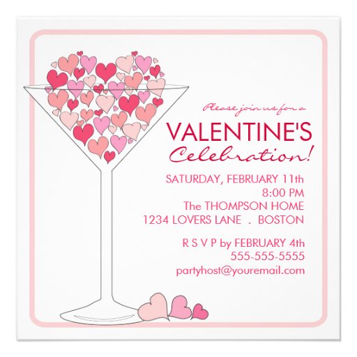 Hearts Martini Valentines Day Party Invitation (front side)
