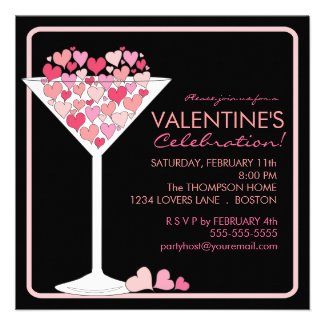Hearts Martini Valentines Day Party Invitation