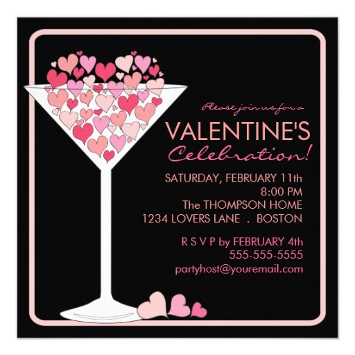 Hearts Martini Valentines Day Party Invitation (front side)