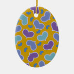 Hearts Pattern Yellow Oval Ornament