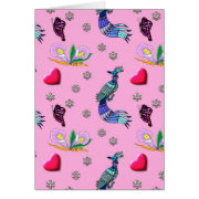 Hearts & Peacocks - Pink & Cyan Delight card