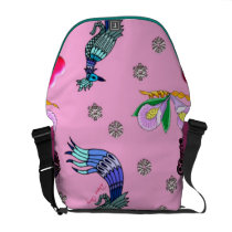 Hearts & Peacocks - Pink & Cyan Delight messenger bags