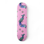 Hearts &amp; Peacocks - Pink &amp; Cyan Delight Skate Board