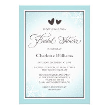 Hearts, snowflakes aqua brown winter bridal shower personalized announcements