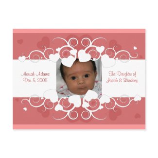 Hearts & Swirls Grunge Photo Birth Announcement postcard