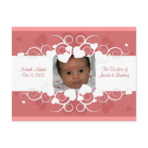 Hearts & Swirls Grunge Photo Birth Announcement postcards