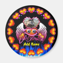 Hearts Trio in fire and angel wings Heart Breaker Refrigerator Magnet