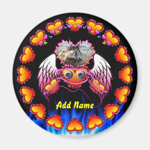 Hearts Trio with eyes in fire and angel wings Refrigerator Magnet