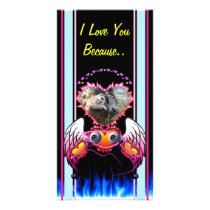 Hearts Trio with eyes in fire and angel wings Picture Card