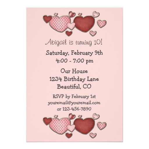 Hearts Valentine's Day Birthday Invite for Girls