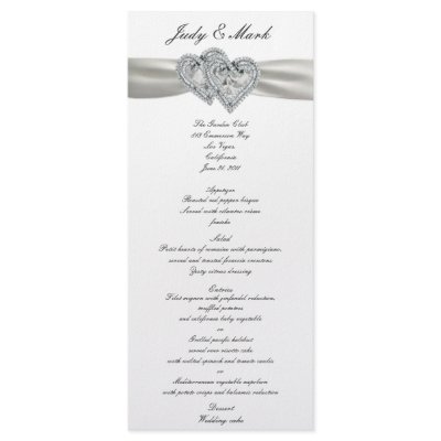 Hearts White Wedding Menu Card Custom Rack Cards